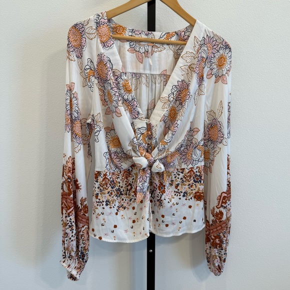 Free People Tops - Free People Floral Tie Font Balloon Sleeves Boho Blouse Small Office Indie Hippi